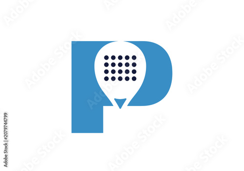 Minimalist blue letter P logo with location pin icon