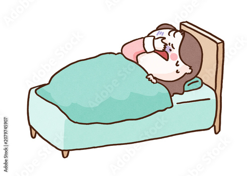 Принти на полотні Woman lying in bed at night regretting her actions and blaming herself, ruminati