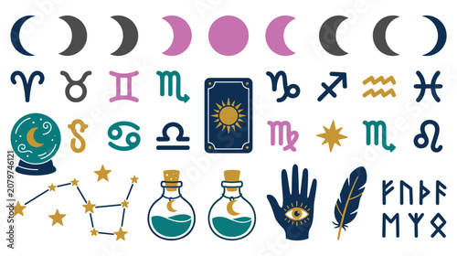 Fotografía Esoteric symbols and occult icons for spiritual magic divination and astrology projects