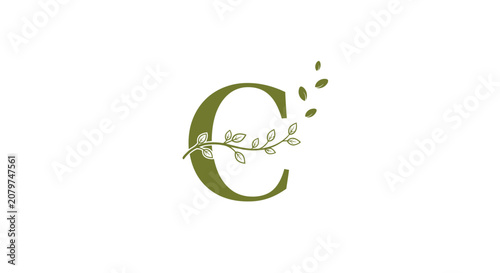 Schilderij op canvas Letter C logo entwined with green leaf vine