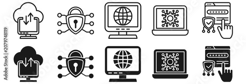 Tableau sur toile IPsec icon set. Vpn and authenticate symbol