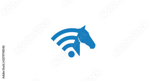 Foto Blue horse head silhouette with WiFi signal bars.