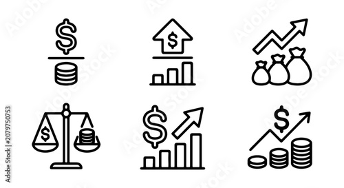 Finance Icons: Money Growth, Investment Balance, Financial Success Icons
