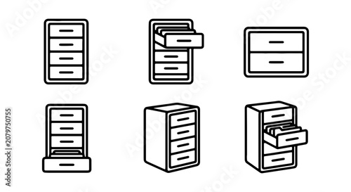 Filing Cabinet Icons, Office Storage Vector Set, Document Organization Graphics