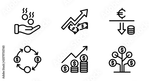 Money Icons Set: Finance, Investment, Growth, Currency Exchange, Vector Graphics