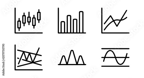Financial Charts and Graphs Icons, Data Analysis Vector Set, Business Analytics Symbols