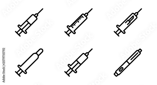 Medical Syringe Icons Set, Injection Needle Vector Graphics, Healthcare Treatment Symbols