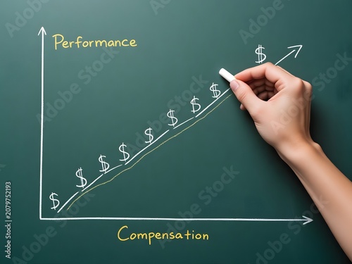 Hand drawing performance graph on chalkboard with dollar signs
