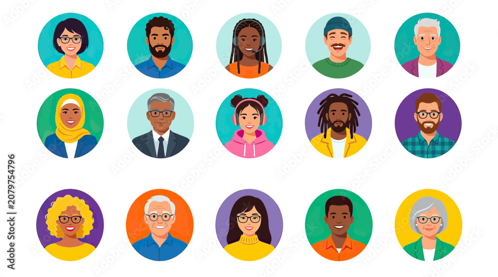 Fototapeta premium Diverse People Avatars Collection: Variety of Ages, Genders, Ethnicities