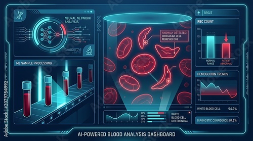 Futuristic digital dashboard with holographic elements.