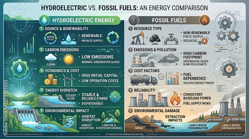 Hydroelectric Power Plant Energy Flow Infographic.