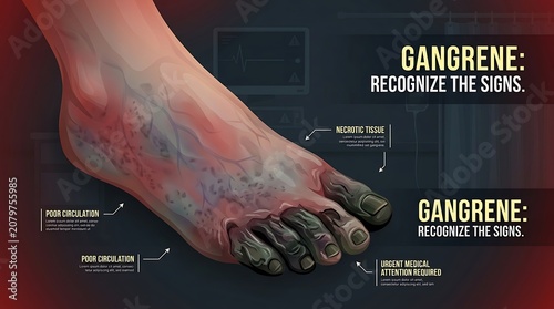 Gangrene infected foot with visible tissue damage.