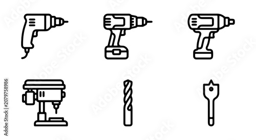 Canvas-taulu Drill Icons Set: Power Tools, Cordless Drill, Drill Press, Bits, Vector Graphics