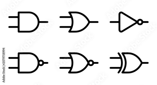 Tableau sur toile Digital Logic Gates Icons, Electronic Circuit Symbols, Vector Set