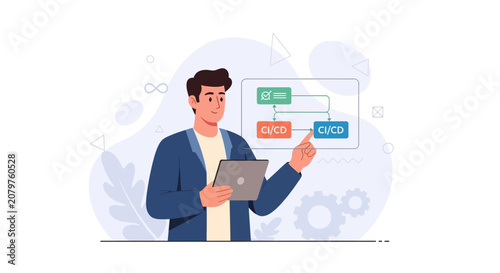 Developer Explains CI/CD Pipeline Process, Technology Workflow, and Software Development Concept