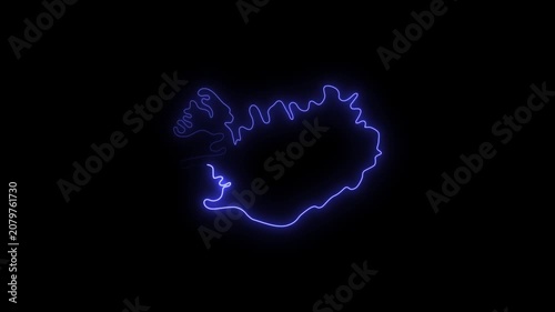 Neon glowing Iceland map icon animation on black background, map neon animation 4k video, Country Iceland country map outline animated motion design