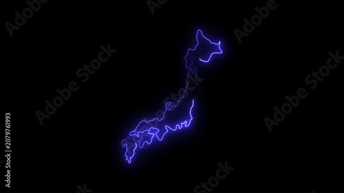 Neon glowing japan map icon animation on black background, map neon animation 4k video, Country japan country map outline animated motion design