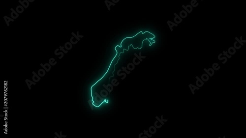 Neon glowing Norway map icon animation on black background, map neon animation 4k video, Country Norway  country map outline animated motion design