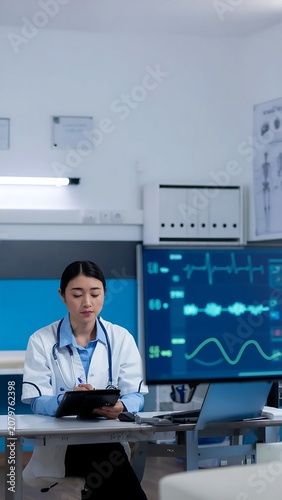 Female doctor working with medical technology.