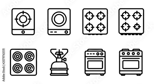 Fotografía Kitchen Stove Icons, Cooking Appliance Vector Set, Gas Burner & Oven Graphics