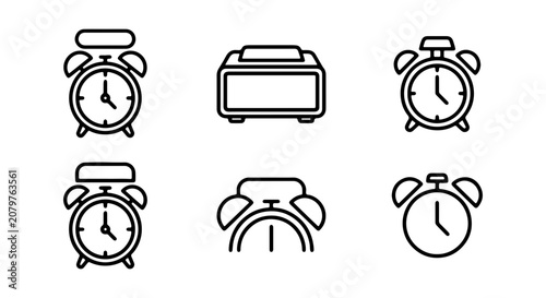 Retro Alarm Clocks, Time Icons, Vintage Gadgets, Simple Vector Graphics