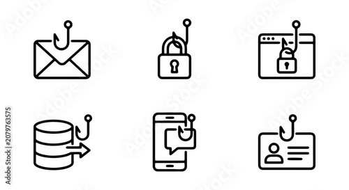 Phishing Icons Set, Cyber Security Icons, Data Breach Icons, Email Phishing, Identity Theft