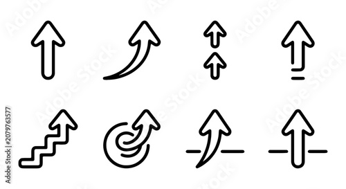 Growth Arrows, Upward Trend Icons, Progress Symbols, Business Growth Vector Set