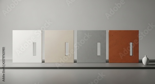 Four Color Swatches in a Row on a Shelf