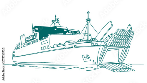 Maritime Ro-Ro Car Carrier Vessel for International Automotive Shipping and Global Trade, Industrial Cargo Ferry for Vehicle Export and Heavy Duty Marine Transport Logistics Vector