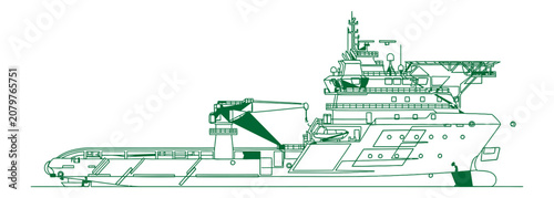 Offshore Support Vessel for Marine Engineering and Subsea Construction Operations, Specialized Industrial Ship for Oil Gas Platform Maintenance and Deep Sea Logistics Vector