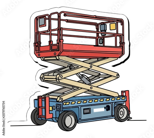 Industrial Scissor Lift Aerial Work Platform for Construction Maintenance and Facility Repair, Heavy Duty Hydraulic Lift for Height Access and Warehouse Installation Services Vector
