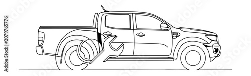 Automotive Fleet Maintenance and Mobile Mechanic Service Concept with Pickup Truck and Technical Repair Symbol