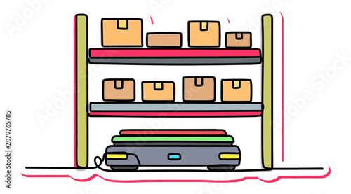 Automated Warehouse Fulfillment System with Smart Robotic AGV and Inventory Storage Shelving for E-commerce Logistics