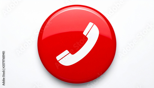 Red telephone receiver icon inside circle on white background