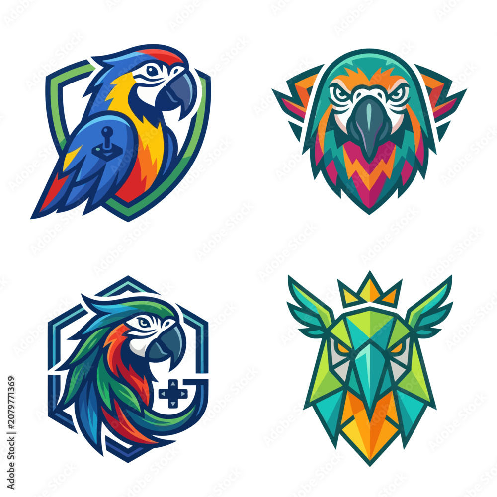 Fototapeta premium Colorful Parrot Heads Logos Designs.