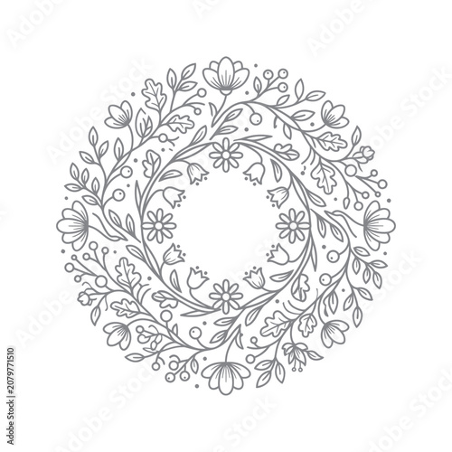 Floral Wreath With Flowers And Leaves.