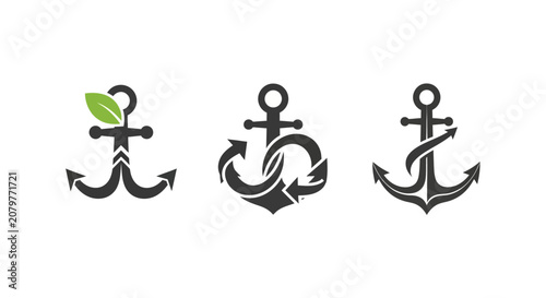 Three stylized anchor icons with unique designs.