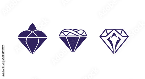 Three distinct geometric diamond shapes in blue outline.