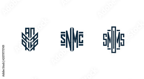 Minimalist geometric monogram logo designs in blue.