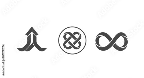 Three abstract symbols representing growth and infinity.