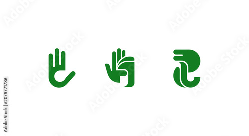 Three green hand gesture icons in minimalist style.
