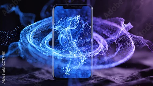 Smartphone with glowing blue screen saver.