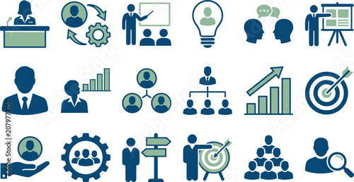 Photos Corporate Business Management and Human Resources Icon Set with Financial Growth