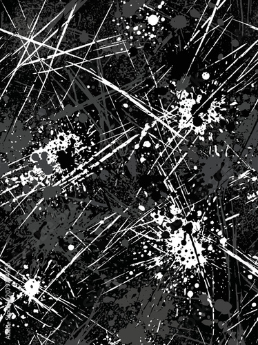 Bild auf Leinwand Abstract black and white splatter texture background with chaotic brush strokes
