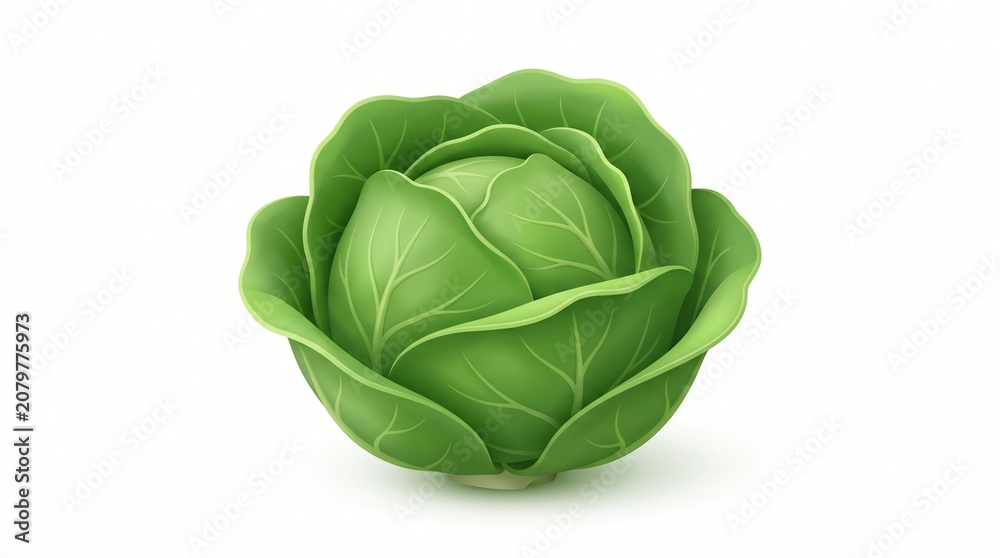 Obraz premium Fresh Green Cabbage Head Isolated on White Background for Healthy Eating and Culinary Design