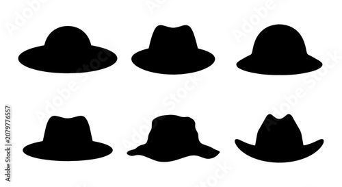 Cuadro en lienzo Vintage hat silhouettes set, classic headwear icons, 6 black vector fashion acce