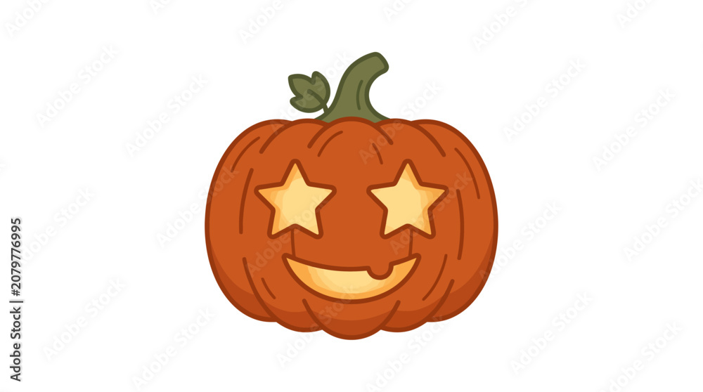 Obraz premium A cute cartoon jack o lantern pumpkin with star shaped eyes and a happy smile.