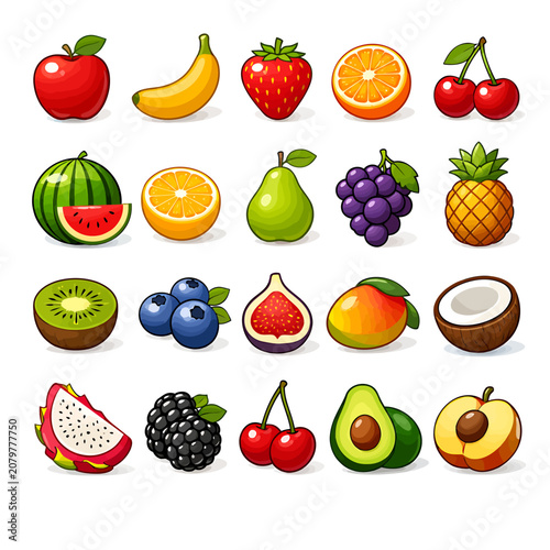 Colorful assortment of fresh fruits in flat design style