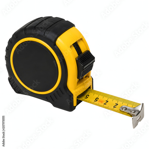 Retractable Tape Measure Isolated on White Background, Professional Measuring Tool for Construction and Carpentry