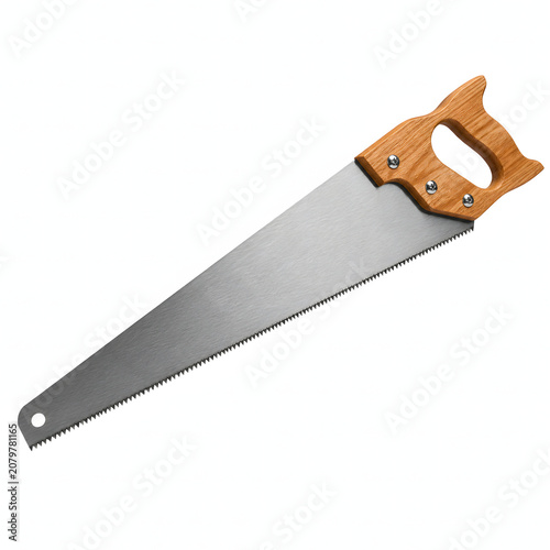 Hand Saw with Wooden Handle Isolated on White Background Professional Carpentry Tool
